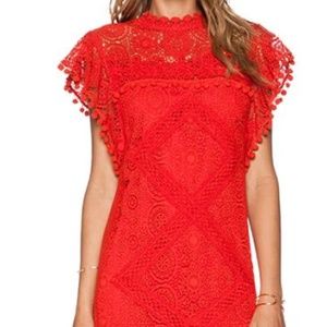 Tularosa Pom Pom Accent Red  Dress